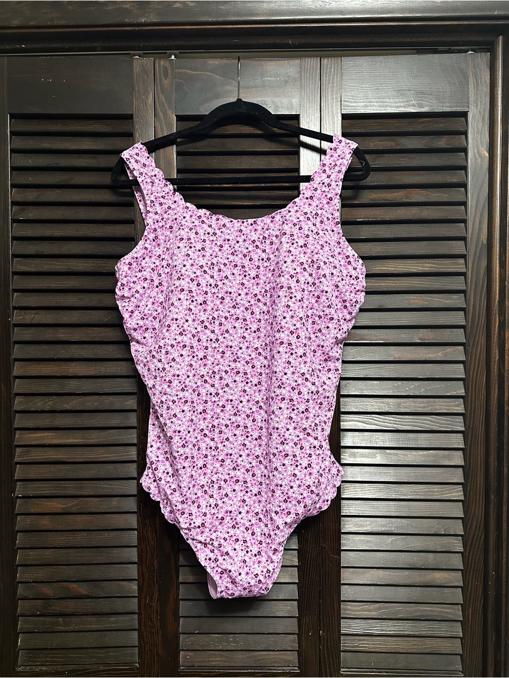 Lands' End Lavender Floral Tugless Scallop One-Piece Swimsuit